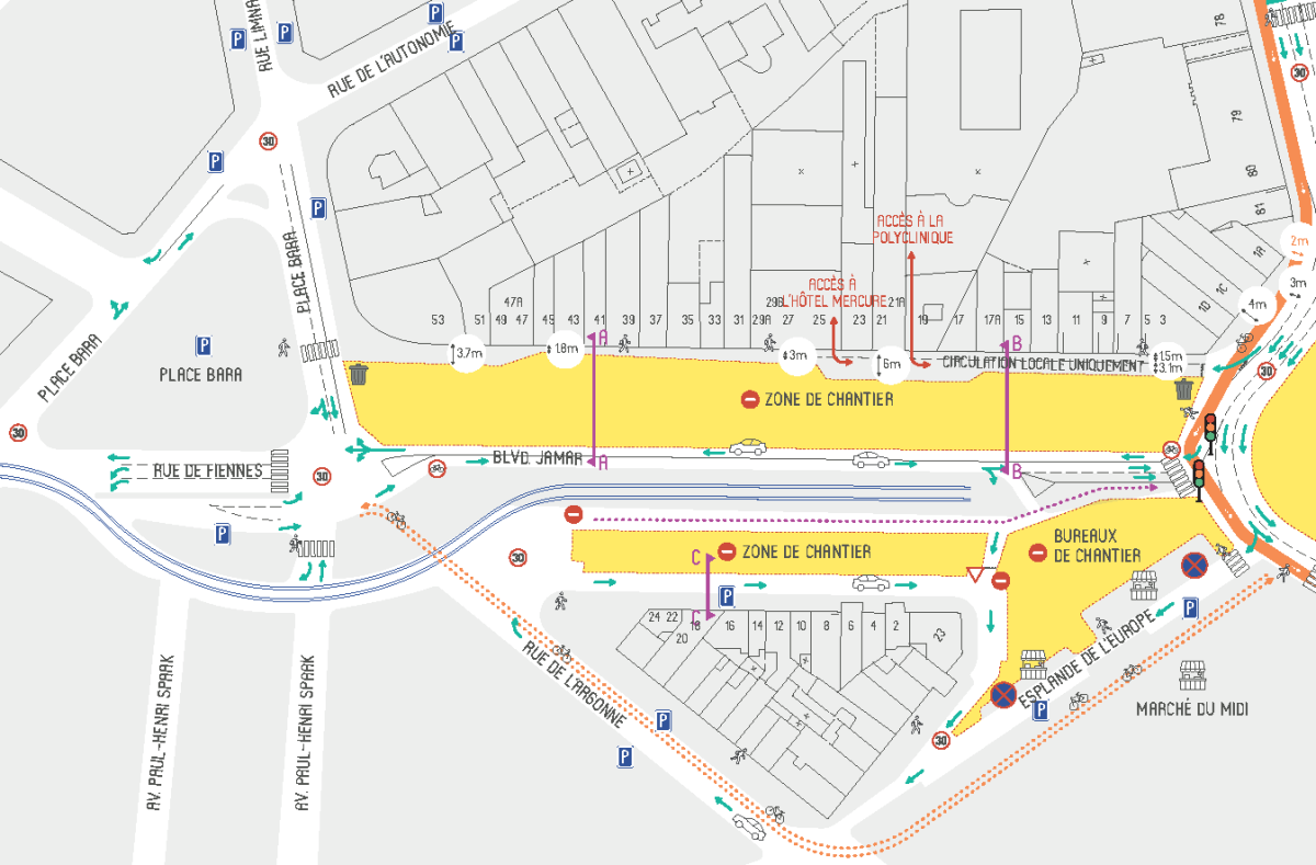 Emprise de chantier au boulevard Jamar à partir du 19 octobre 2020.