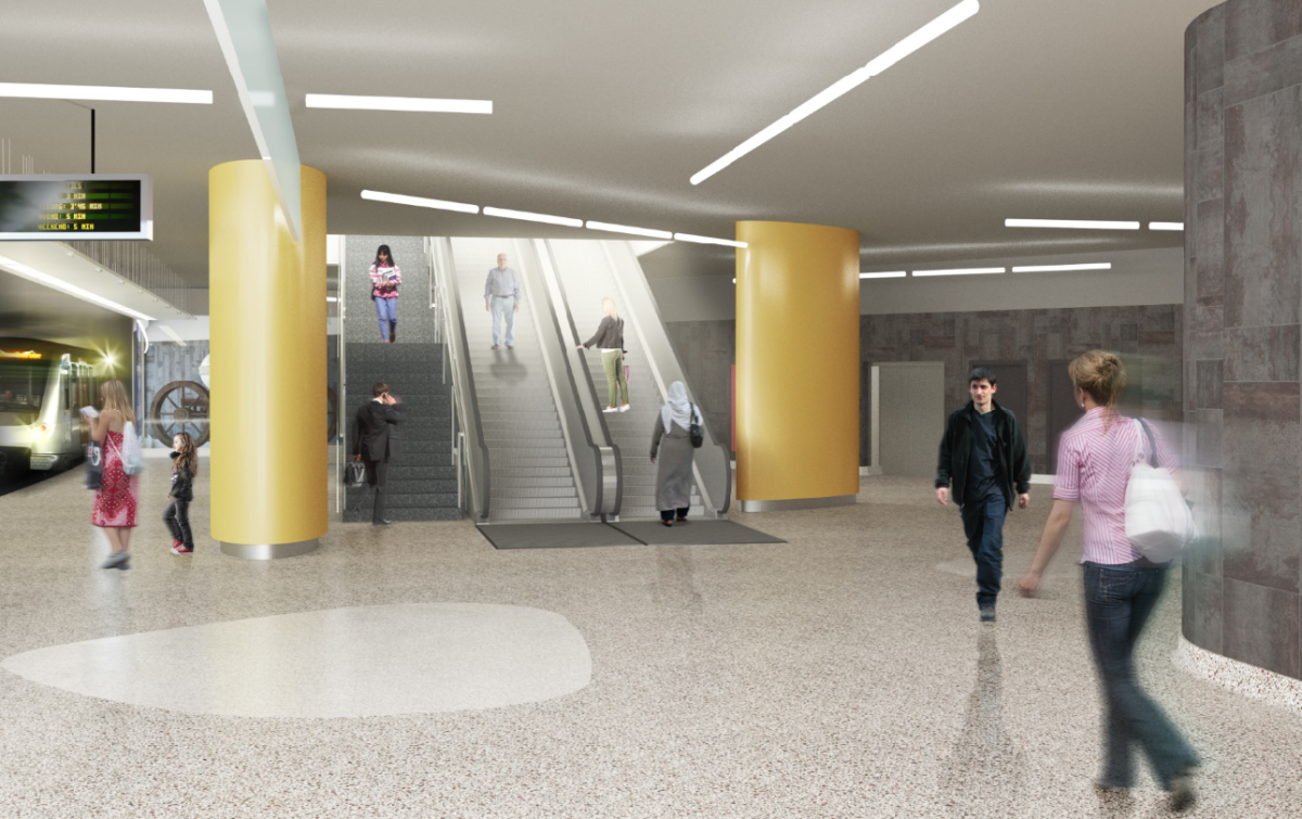 Simulatiebeeld station Albert ter hoogte van het perron van Metro 3